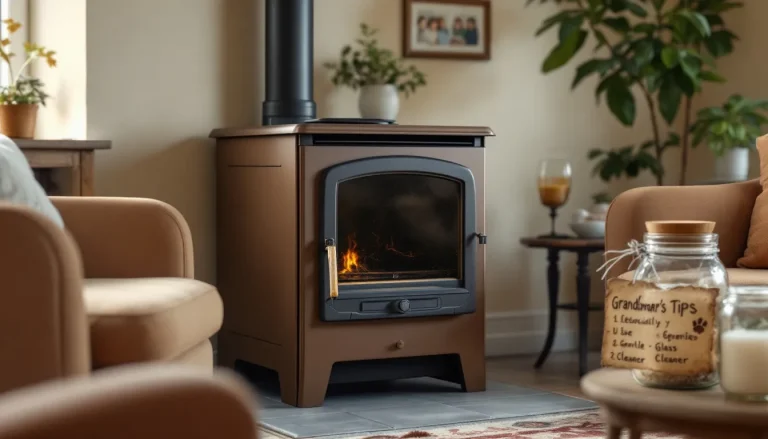 Poêle à granulés émettant une chaleur douce dans un intérieur chaleureux.