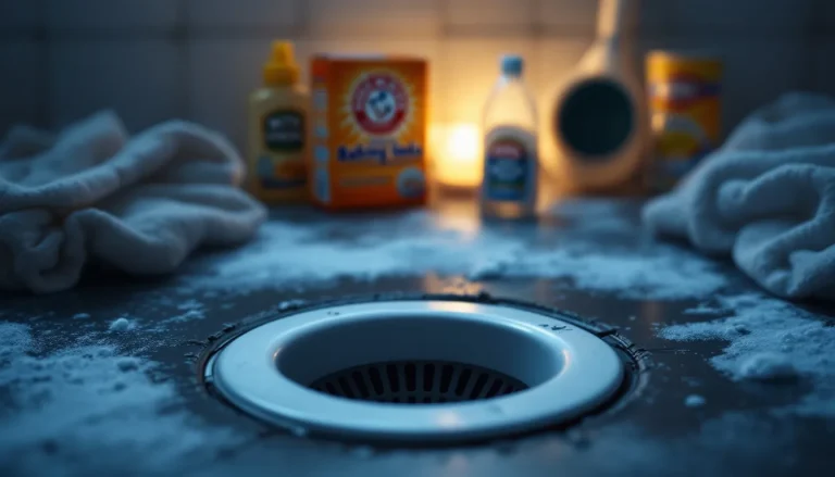 Produits ménagers disposés à proximité d'un drain bouché.
