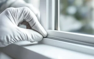 Une personne installe un joint en caoutchouc sur une surface plane.