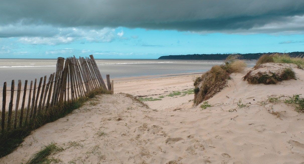 Sentier entre dunes menant a une plage normande